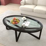 ZUN Modern simple coffee table, tempered coffee table solid wood base round transparent W1781127576