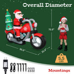 ZUN 6ft 18W 7 LED Lights Santa Claus Rides Motorcycle Garden Santa Claus Decoration 34343465