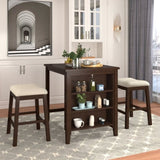 ZUN TOPMAX 3 Piece Dining Table with Padded Stools, Table Set with Storage Shelf,Brown WF194545AAD