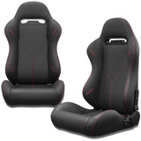 ZUN 2PC Universal Bucket Racing Seats Red Stitch Red PVC Leather Reclinable Carbon Look Leather Back W1739119989