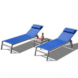 ZUN Patio Chaise Lounge Set, 3 Pieces Adjustable Aluminum Backrest Pool Lounge Chairs Textilene W1859109864