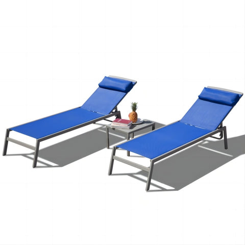 ZUN Patio Chaise Lounge Set, 3 Pieces Adjustable Aluminum Backrest Pool Lounge Chairs Textilene W1859109864