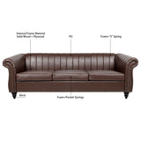 ZUN 83.46'' Brown PU Rolled Arm Chesterfield Three Seater Sofa. W68031446