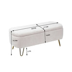 ZUN Ivory White Storage Ottoman for End of Bed Gold Legs, Modern Ivory White Faux Fur Entryway W117082032
