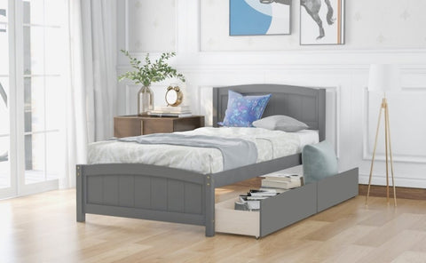 ZUN Twin size Platform Bed with Two Drawers, Gray WF194280AAE