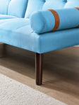 ZUN Convertible Sofa Bed Futon with Solid Wood Legs Linen Fabric Blue W1097125592