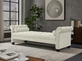 ZUN Ivory, Solid Wood Legs Velvet Rectangular Sofa Bench with Attached Cylindrical Pillows 27619704