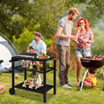 ZUN Outdoor Grill Cart Three-Shelf Grill Table, Movable BBQ Trolley Food Prep Cart with Two Wheels & 58452400