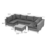 ZUN Nova Range 6 Seats -7 Pieces Brown Wicker Patio Furniture Sets U-Shaped With Cushions And Square W2115128192