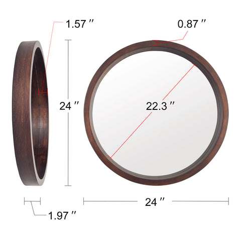 ZUN Circle Mirror with Wood Frame, Round Modern Decoration Large Mirror for Bathroom Living Room Bedroom 21251848