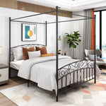 ZUN Queen Size Metal Canopy Bed Frame with Headboard and Footboard Black W84034157