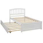 ZUN Twin size Platform Bed Wood Bed Frame with Trundle, White WF194302AAK