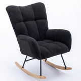 ZUN Rocking Chair Pocket, Soft Teddy Fabric Rocking Chair for Nursery, Comfy Wingback Glider Rocker W1372128347