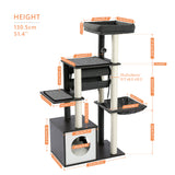 ZUN Modern Cat Tree 6 Levels Wooden Cat Tower with Sisal Scratching Posts, Roomy Condo, Spacious Perch, 83723792