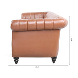 ZUN 83.46" Brown PU Rolled Arm Chesterfield Three Seater Sofa. W68033868