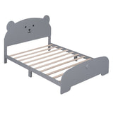 ZUN Full Size Wood Platform Bed with Bear-shaped Headboard and Footboard,Gray WF307088AAE