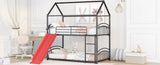 ZUN Twin Over Twin Metal Bunk Bed With Slide,Kids House Bed Black+Red MF313919AAJ