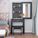 ZUN Vanity Desk with Mirror & Stool, Black Makeup Table with Storage Shelves & Drawer, Vanity Set for W68858690