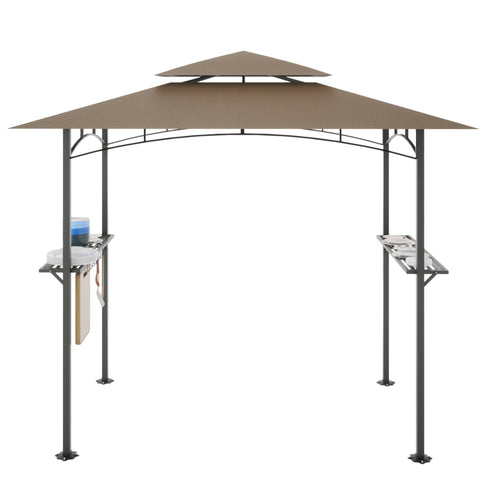 ZUN 8 x 5 FT Grill Pergola Tent with Air Vent Double Tiered BBQ Gazebo Outdoor Barbecue Canopy, Khaki 13669781