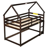 ZUN Twin over Twin Loft Bed with Roof Design, Safety Guardrail, Ladder, Espresso W50446269