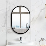 ZUN 24*36 inches Oval Black Metal Framed Wall mount Bathroom Medicine Cabinet with Mirror W1355P154071