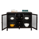ZUN Transparent Double Door with X-shaped Wine Rack Sideboard Entrance Cabinet Brown 05005963