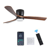 ZUN 52 inch Black Wood Ceiling Fans Lights and Remote, Modern Flush Mount Low Profile Ceiling Fan W2352P154689