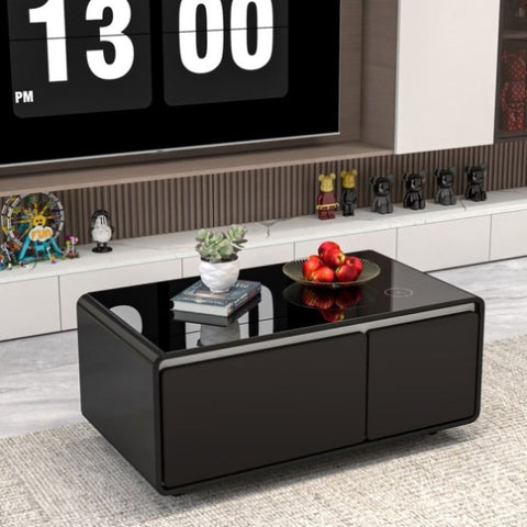 ZUN Modern Smart Coffee Table with Built-in Fridge, Wireless Charging, Power Socket, USB Interface, W1172125505