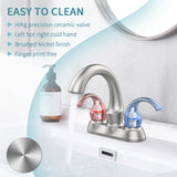 ZUN Bathroom Faucet 2-Handle Brushed Nickel with Aerator, Swan Style 4-inch Centerset Vanity Sink with 56283642
