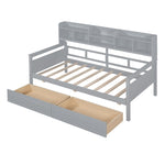 ZUN Twin size Daybed, Wood Slat Support, with Bedside Shelves and Two Drawers, Gray WF314724AAE