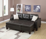 ZUN Espresso Faux Leather 3pcs Reversible Sectional Sofa Chaise w Ottoman Chaise Tufted Couch Lounge B011P156644