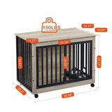 ZUN Furniture Style Dog Crate Side Table With Feeding Bowl, Wheels, Three Doors, Flip-Up Top Opening. W1820123198