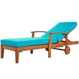 ZUN TOPMAX Outdoor Solid Wood 78.8" Chaise Lounge Patio Reclining Daybed with Cushion, Wheels and WF285023AAC