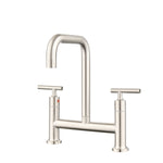 ZUN Double Handle Bridge Kitchen Faucet In Stainless Steel W122565562