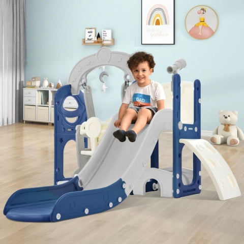ZUN Toddler Slide and Swing Set 5 in 1, Kids Playground Climber Slide Playset with Telescope, PP321359AAC