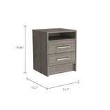 ZUN Rowley 2-Drawer 1-Shelf Rectangle Nightstand Light Grey B06280356