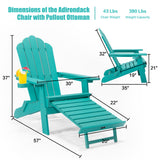 ZUN TALE Folding Adirondack Chair with Pullout Ottoman with Cup Holder, Oaversized, Poly Lumber, for 95450822