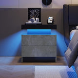 ZUN Nightstand LED Bedside Table Cabinet Lights Modern End Side with 2 Drawers for Bedroom W2178138727