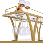 ZUN Golden Bar Cart with Wine Rack Silver Modern Glass Metal Frame Wine Storage 79249149