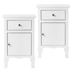 ZUN FCH 2pcs 40*30*63cm Country Style MDF Spray Paint Curved Feet One Draw One Door Night Table White 50783741