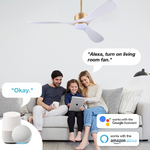 ZUN 52“ Smart Ceiling Fans with Lights Remote,Quiet DC Motor,White Gold Outdoor Indoor Ceiling Fan,High 37737611