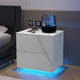 ZUN Nightstands LED Side Tables Bedroom Modern End Tables with 2 Drawers for Living Room Bedroom White W2178133311