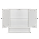 ZUN Double Door Mirror Indoor Bathroom Wall Mounted Cabinet Shelf White 06193321