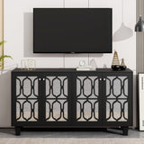 ZUN ON-TREND Buffet Cabinet with Adjustable Shelves, 4-Door Mirror Hollow-Carved TV stand for TVs Up to WF314484AAB