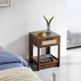 ZUN 15.75" Rattan End table with drawer, Modern nightstand, side table for living room, bedroom,Rustic W126573109