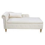 ZUN Beige Chaise Lounge Indoor,Velvet Lounge Chair for Bedroom with Storage & Pillow,Modern Upholstered W1170100896