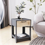 ZUN 15.75" Rattan End black table with drawer, Modern nightstand, side table for living room, W126584219