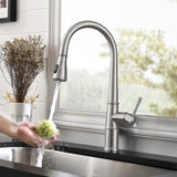 ZUN Brushed Nickel Kitchen Faucet with Pull Down Sprayer, Kitchen Sink Faucets 1Handle Single Hole Deck W108363570
