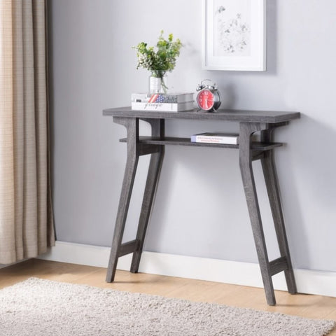 ZUN Console Table, Two-Tier Entryway Table with Slanted Legs in Distressed Grey B107130872