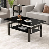 ZUN Tempered Black Glass Coffee Table, 2-Layers Tea Table W171891785